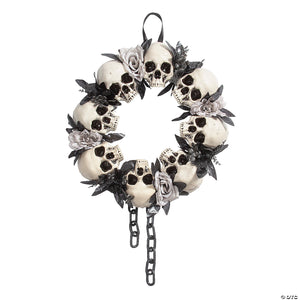 4 skulls & white roses wreath halloween decoration~atc00147-a01