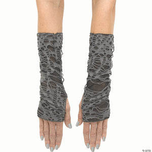 adults black & gray long tattered fingerless sleevelets costume acesssory~fw96817k