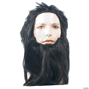 adults black cave man wig and beard set~lw218bn