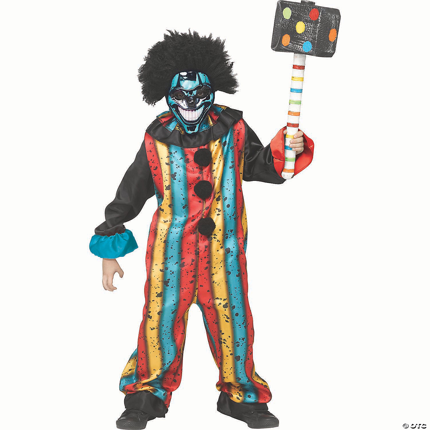 kids multicolored polyester carny clown jumpsuit with chrome mask costume medium 8 10~fw138082m