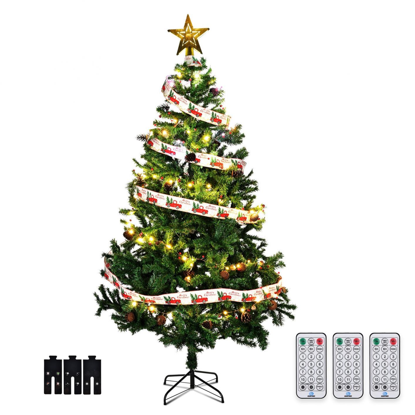 Yescom Artificial Christmas Tree LED Topper Star Pine Cone String Ligh ...