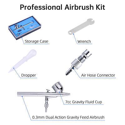 0.3mm Dual Action Airbrush Kit Gravity Feed Spray Gun Tattoo Nail Art Makeup - Trend Times Toy Stores