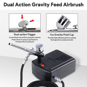 0.3mm Mini Airbrush Kit Dual-Action Gravity Feed w/ Air Compressor Nail Makeup - Trend Times Toy Stores