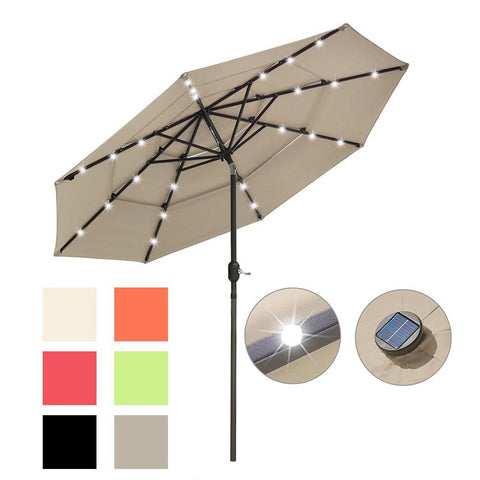 9ft Prelit Umbrella 3-Tiered Patio Umbrella with Lights