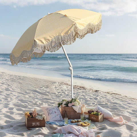 Fringe Beach Umbrella 6ft 8-rib with Anchor