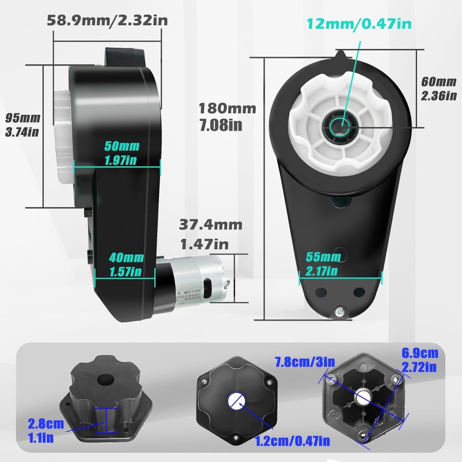 1 or 2 PCS 24V RS555 35000RPM Gear Motor Kit for Electric Car Power Wheels Upgrade Trend Times 6