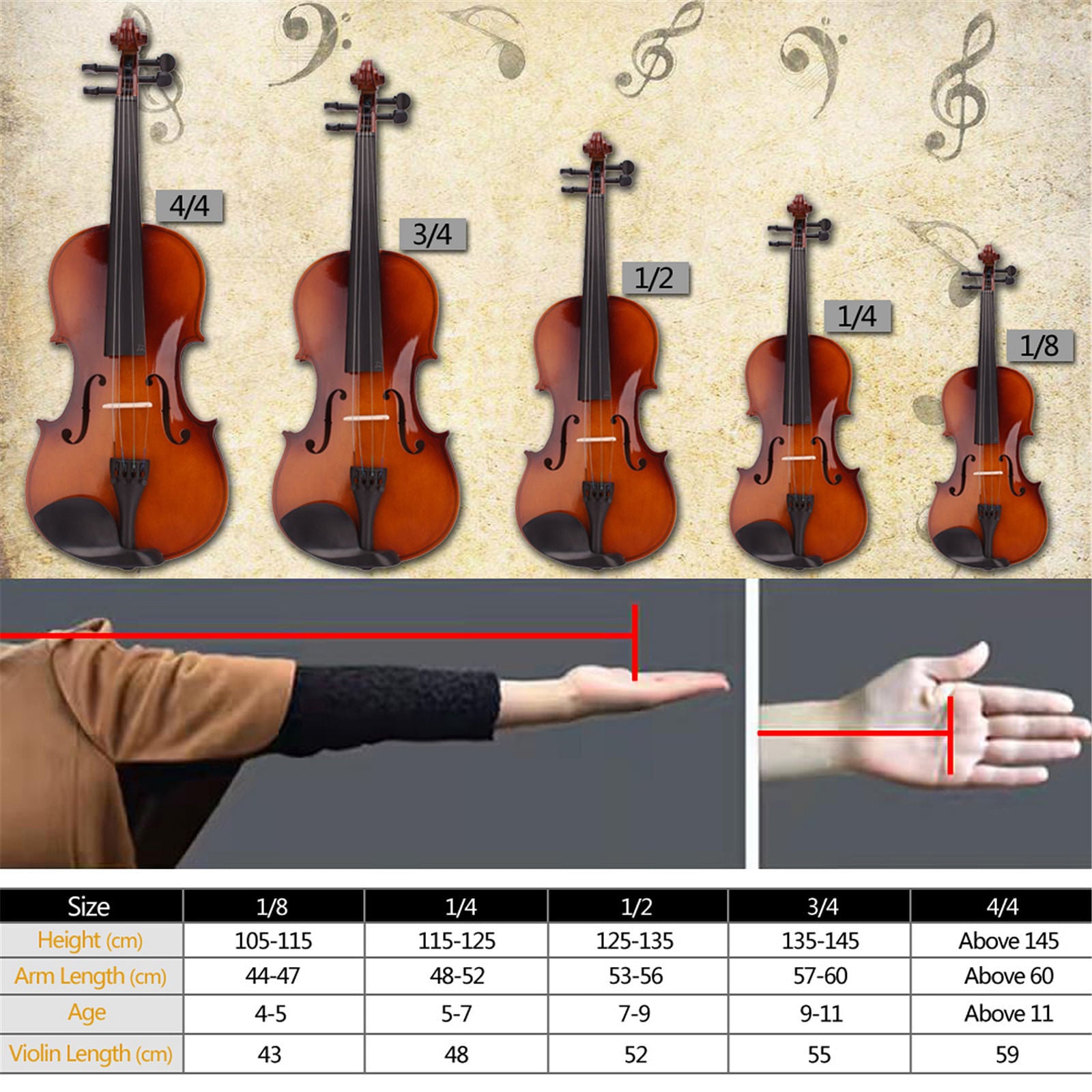 1/4 Size Beginner Violin Set Natural Solid Wood with Bow Rosin and Case Trend Times 4