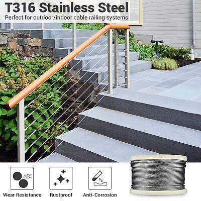 1/8" T316 Stainless Steel Cable Wire Rope 7x7 Aircraft Strand Coil & Reel 400 Ft - Trend Times Toy Stores