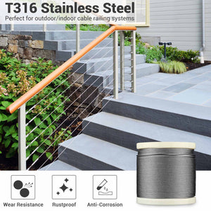 1/8" T316 Stainless Steel Cable Wire Rope 7x7 Aircraft Strand Coil & Reel 500FT - Trend Times Toy Stores