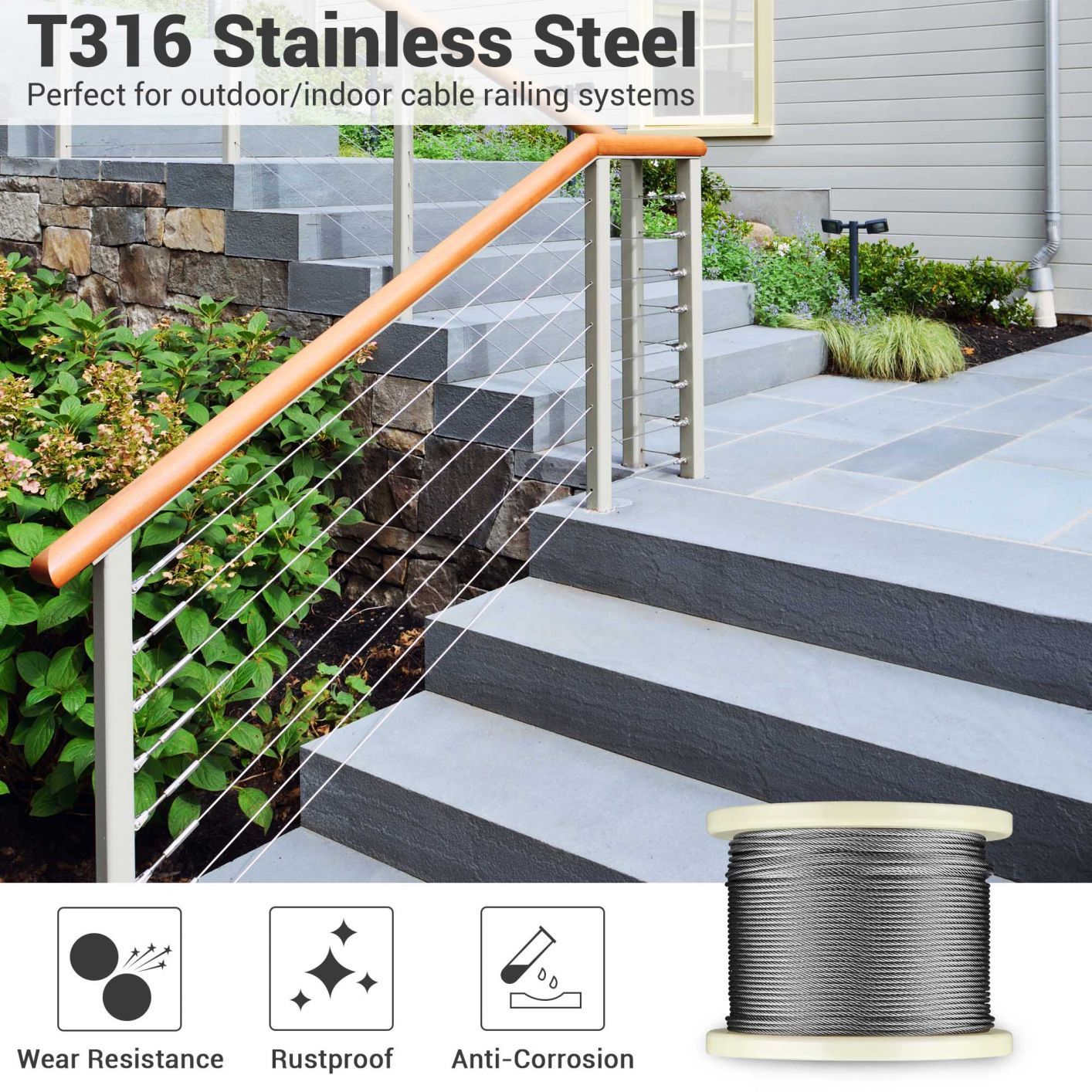 1/8" T316 Stainless Steel Cable Wire Rope 7x7 Aircraft Strand Coil & Reel 600FT - Trend Times Toy Stores