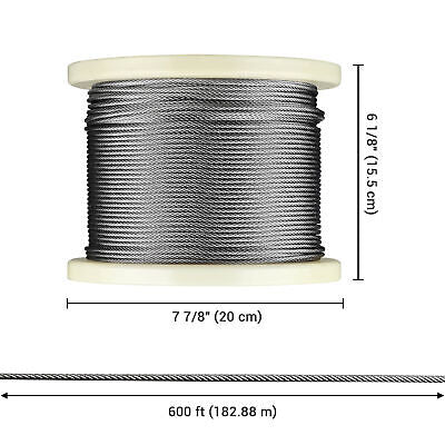1/8" T316 Stainless Steel Cable Wire Rope 7x7 Aircraft Strand Coil & Reel 600 Ft - Trend Times Toy Stores