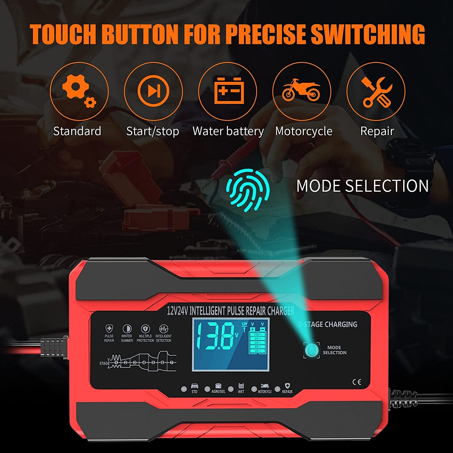 10 Amp Auto Battery Charger for 12V and 24V Cars, Motorcycles, and Trucks Trend Times 3