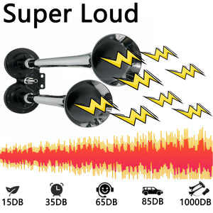 12V Super Loud Silver Air Horn Kit for Train, Truck, Car, SUV, and Boat Trend Times 3