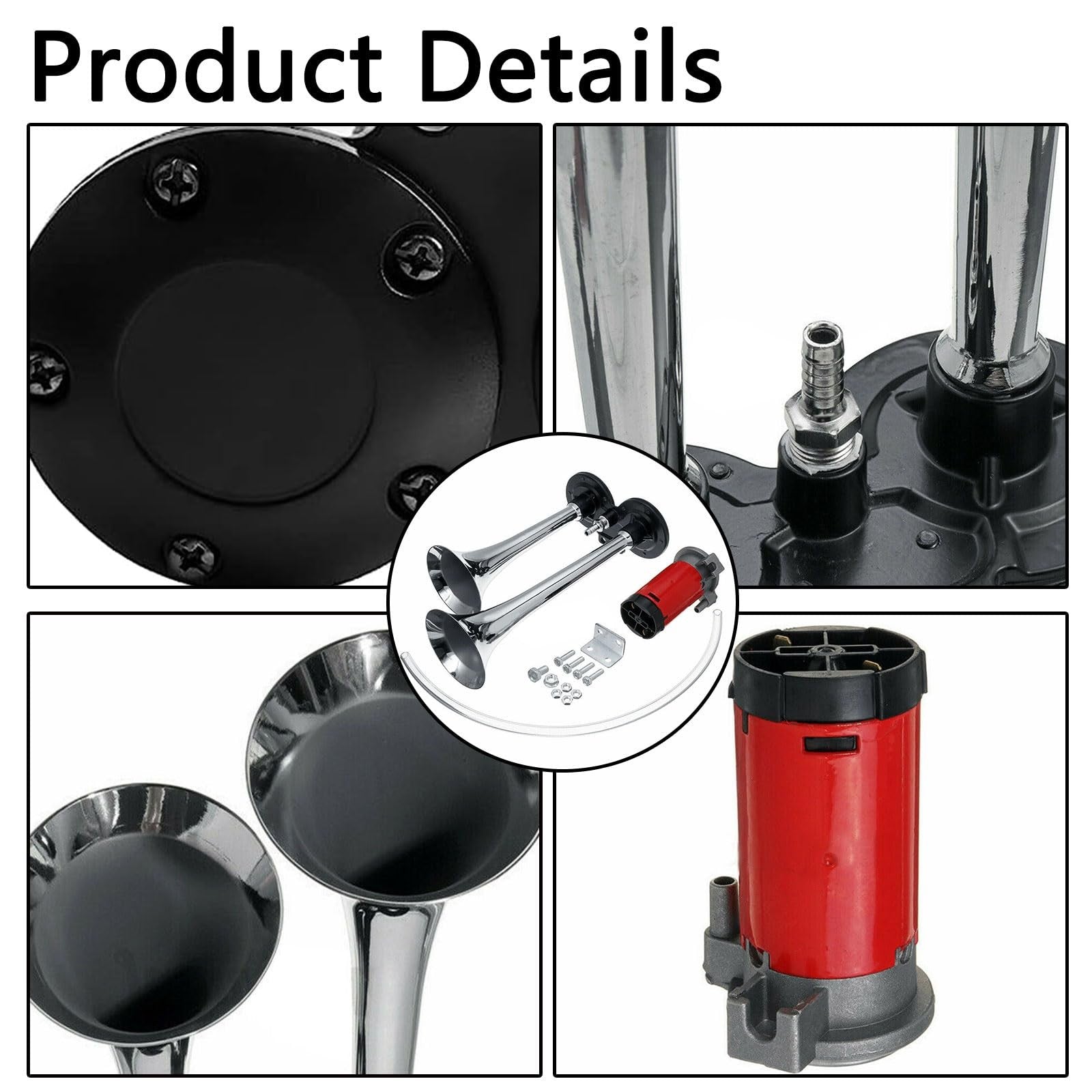 12V Super Loud Silver Air Horn Kit for Train, Truck, Car, SUV, and Boat Trend Times 5