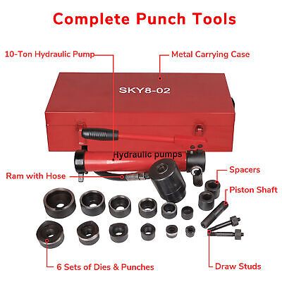 10T Hydraulic Knockout Punch Hand Pump 6 Dies Hole Tool Driver Kit w/ Metal Case - Trend Times Toy Stores