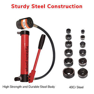 10T Hydraulic Knockout Punch Hand Pump 6 Dies Hole Tool Driver Kit w/ Metal Case - Trend Times Toy Stores