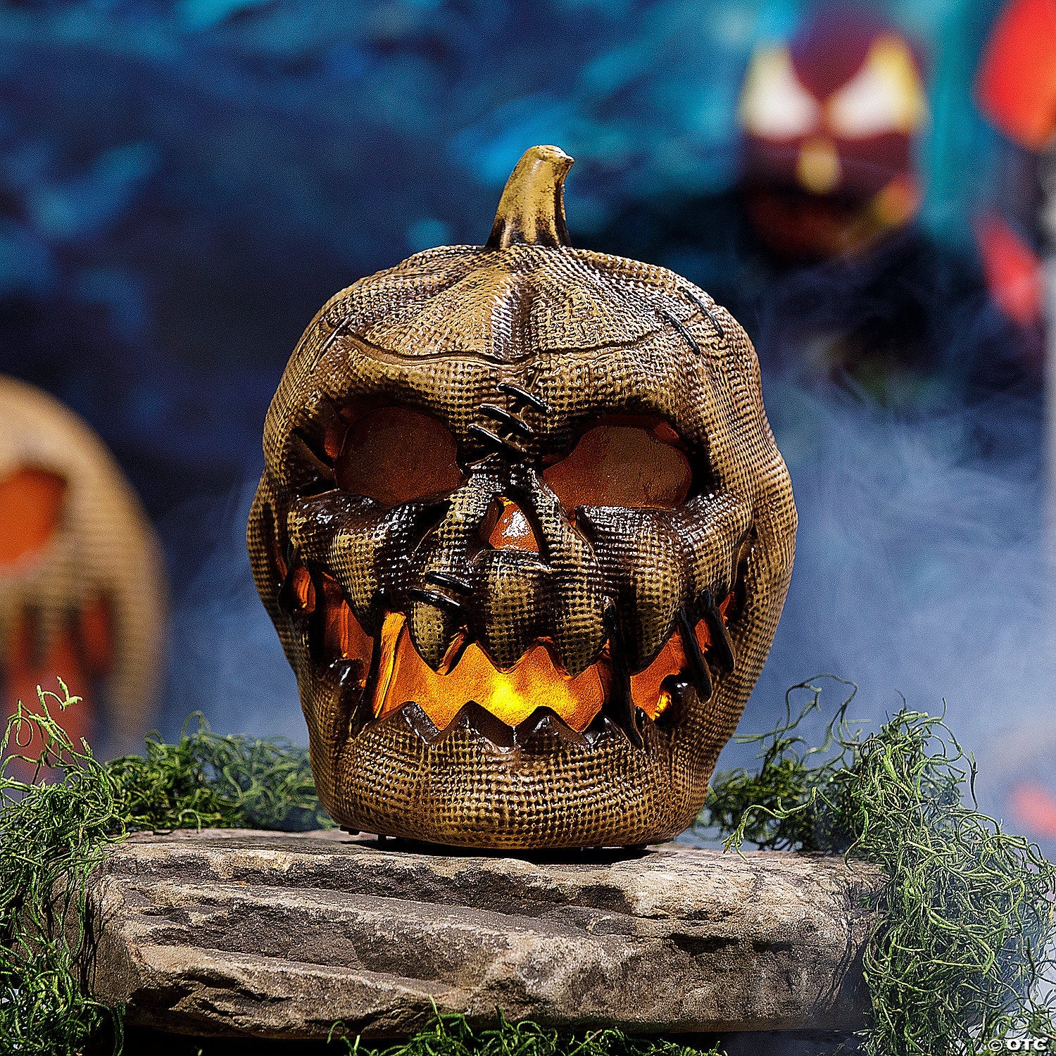 10" Animated Flaming Burlap Pumpkin Halloween Decoration - Trend Times Toy Stores