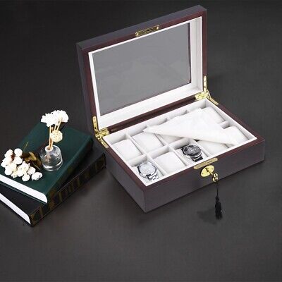 10 Ebony Wood Glass Top Watch Display Jewelry Box Father's Day Gift Collection - Trend Times Toy Stores