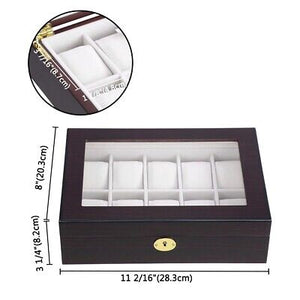 10 Ebony Wood Glass Top Watch Display Jewelry Box Father's Day Gift Collection - Trend Times Toy Stores