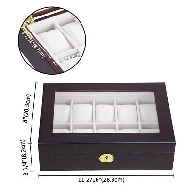 10 Ebony Wood Glass Top Watch Display Jewelry Box Father's Day Gift Collection - Trend Times Toy Stores