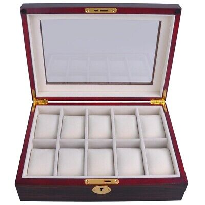 10 Ebony Wood Glass Top Watch Display Jewelry Box Father's Day Gift Collection - Trend Times Toy Stores