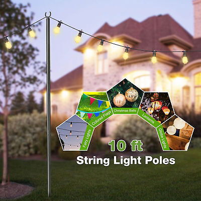 10 Ft String Light Pole Outdoor Metal Pole Aluminum Patio Backyard Party 2 Pack - Trend Times Toy Stores