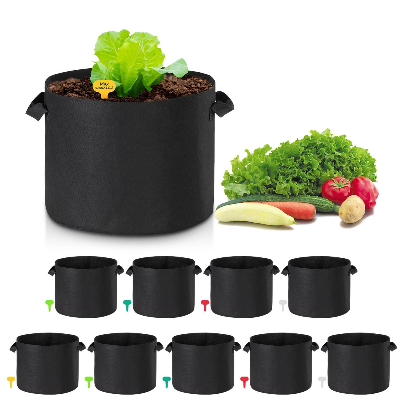10 Gallon Grow Bags Fabric w/ Handles Gardening Planter Pot for Fruit Vegetable 10 Packs - Trend Times Toy Stores