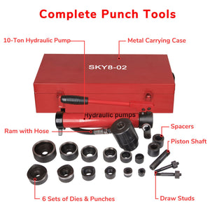 10 Ton 6 Die Hydraulic Knockout Punch Hand Pump Hole Tool Driver Kit w/ Case New Red - Trend Times Toy Stores