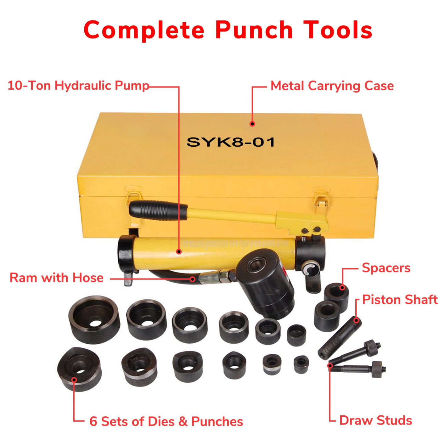 10 Ton 6 Die Hydraulic Knockout Punch Hand Pump Hole Tool Driver Kit w/ Case New Yellow - Trend Times Toy Stores