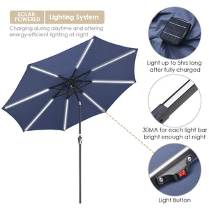 10ft Solar Powered Patio Umbrella Outdoor Yard Parasol Sunshade Tilt with Crank Navy Blue - Trend Times Toy Stores