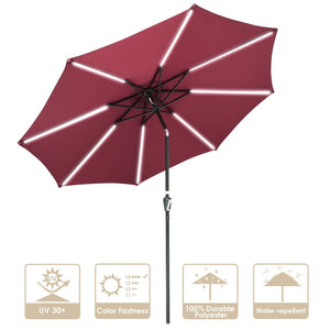 10ft Solar Powered Patio Umbrella Outdoor Yard Parasol Sunshade Tilt with Crank Terra Red - Trend Times Toy Stores