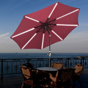 10ft Solar Powered Patio Umbrella Outdoor Yard Parasol Sunshade Tilt with Crank Terra Red - Trend Times Toy Stores