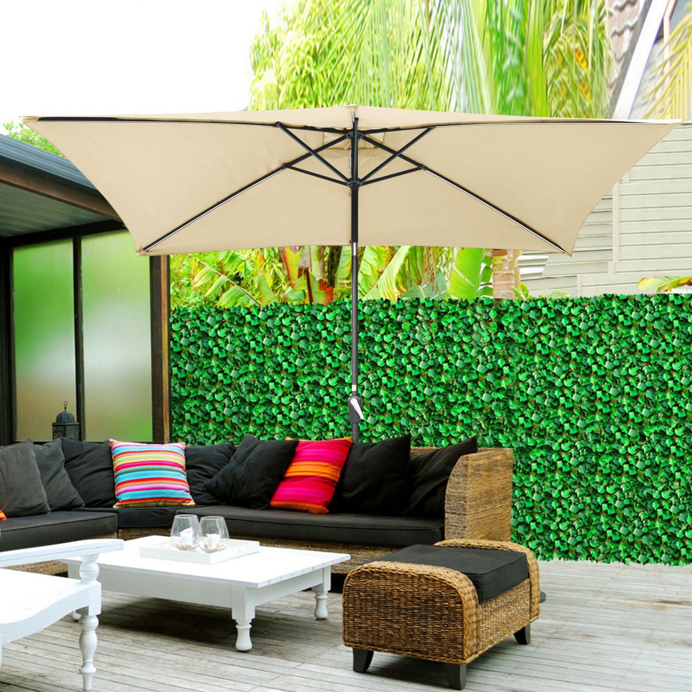 10x6.5Ft Solar Powered Patio Umbrella with Tilt and Crank Balcony Deck Pool Beige - Trend Times Toy Stores