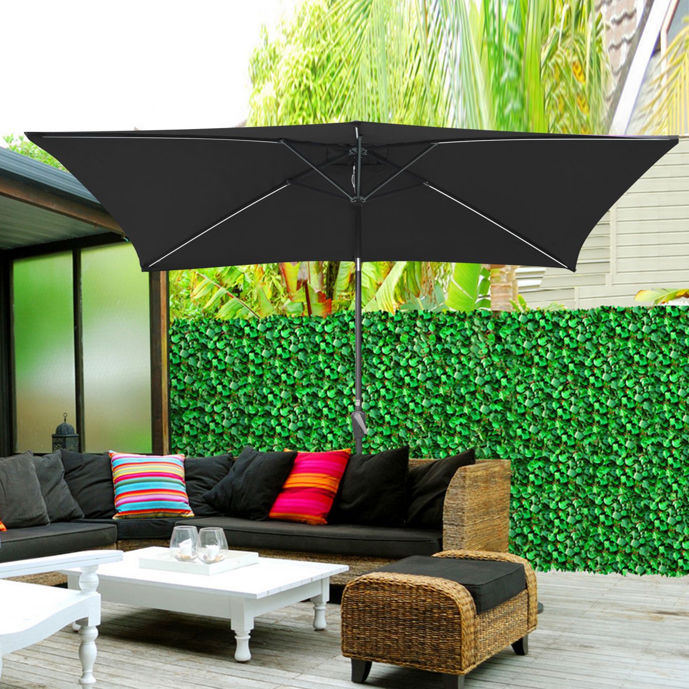 10x6.5Ft Solar Powered Patio Umbrella with Tilt and Crank Balcony Deck Pool Black - Trend Times Toy Stores