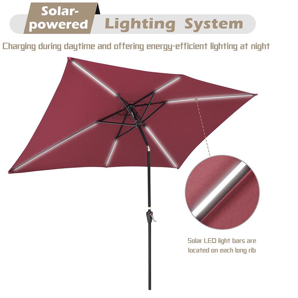 10x6.5Ft Solar Powered Patio Umbrella with Tilt and Crank Balcony Deck Pool Terra Red - Trend Times Toy Stores