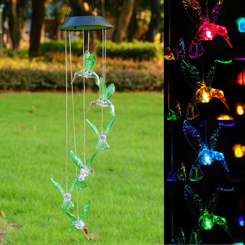 Solar LED Wind Chime Color Changing Decor Light Hummingbird