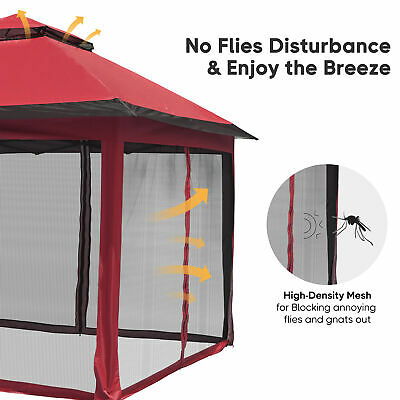 11x11 Ft Pop-Up Gazebo Tent with Mesh Sidewall Canopy Patio Picnic Red+Black - Trend Times Toy Stores