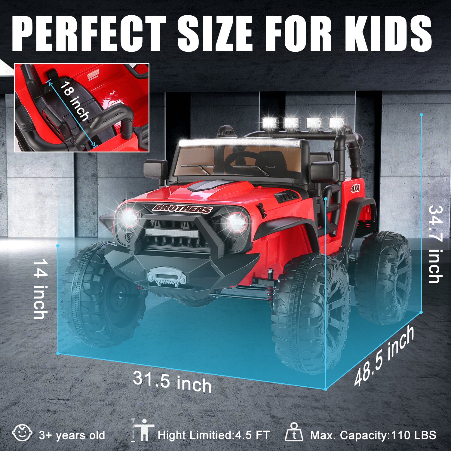 12/24V Large Electric Ride-On Truck for Kids with Parental Remote Control Trend Times 7