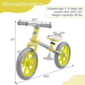 12 Inch Green Balance Bike with Adjustable Seat and Rotatable Handlebar Trend Times 3