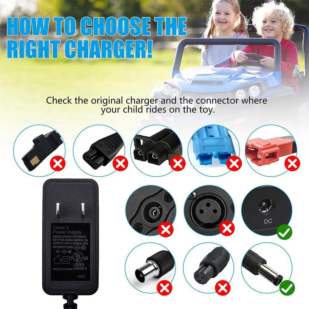 12 Volt Battery Charger for 12V Kids Ride-On Car – Black Trend Times 2