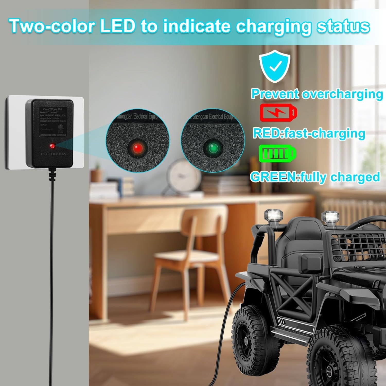 12 Volt 12V Battery Charger for Kids Ride-On Toy Cars Trend Times 3