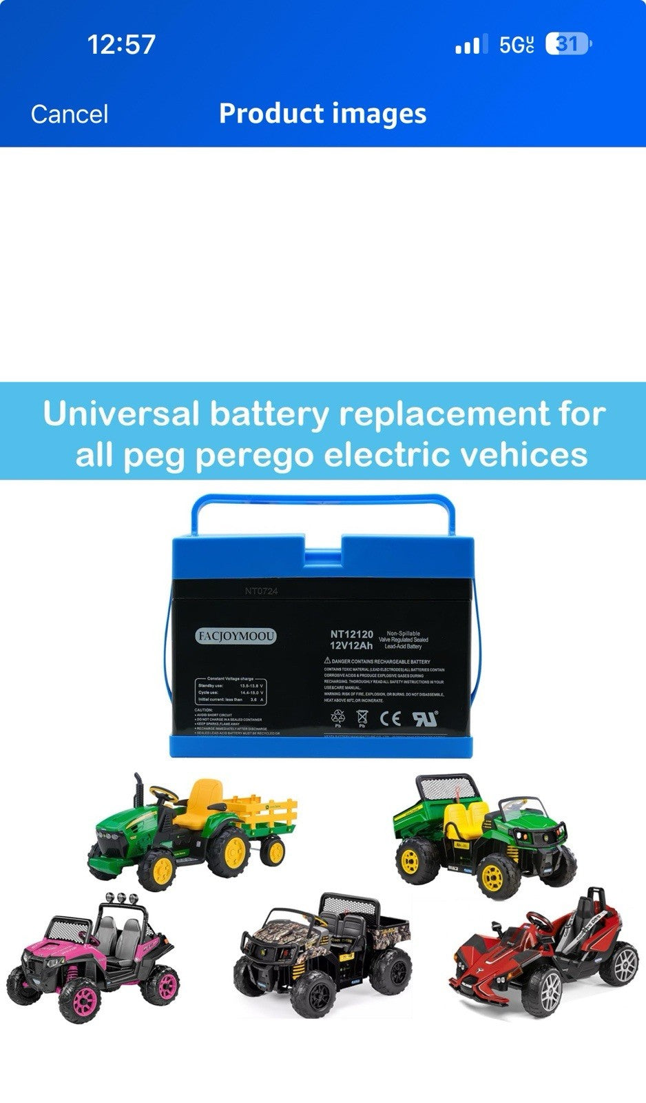 12 Volt Replacement Battery for Peg Perego John Deere Gator Polaris Gaucho Rockin' Case Vehicle Trend Times 1