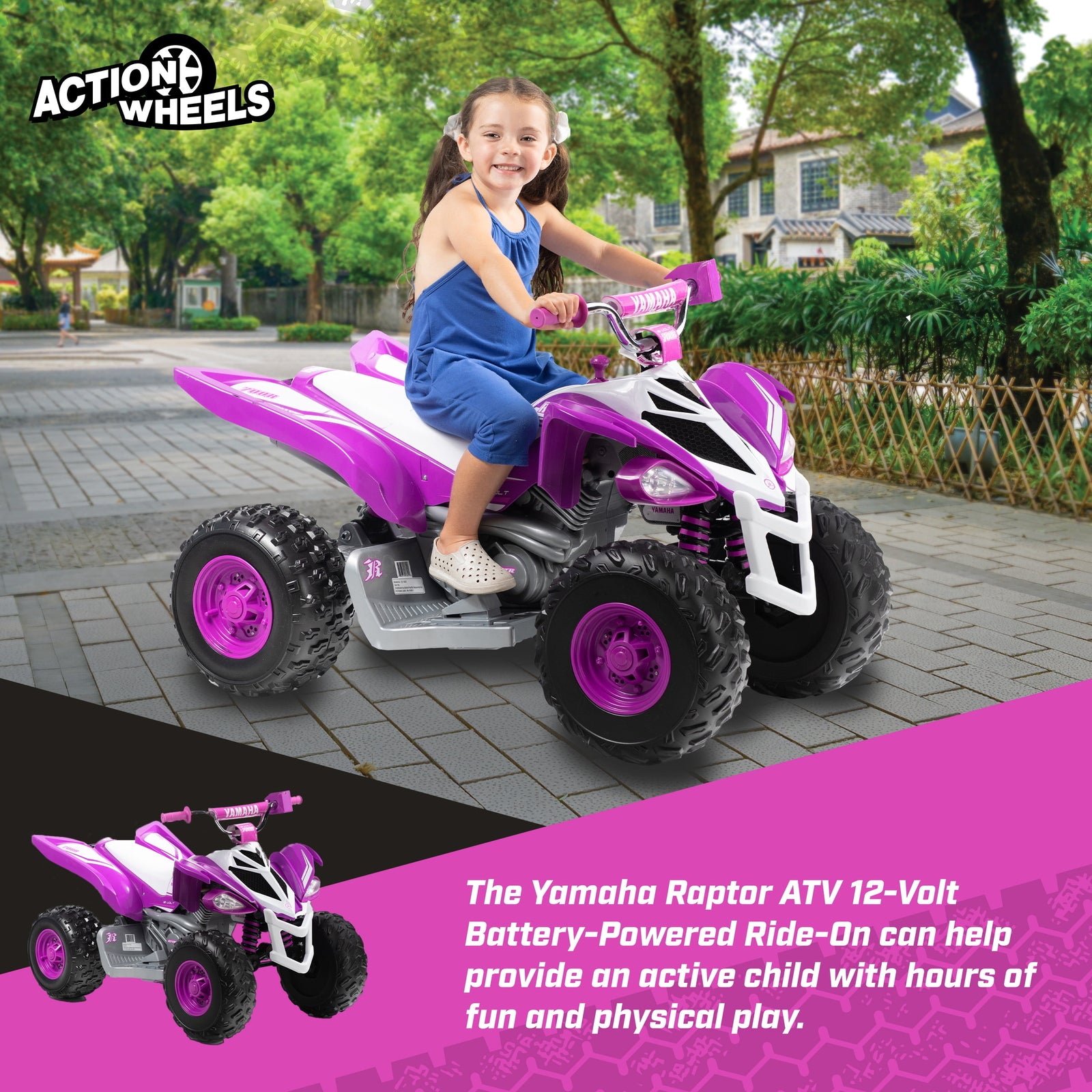 12-Volt Battery-Powered Purple Ride-On ATV with Music for Girls Ages 3-5 Years Trend Times 7