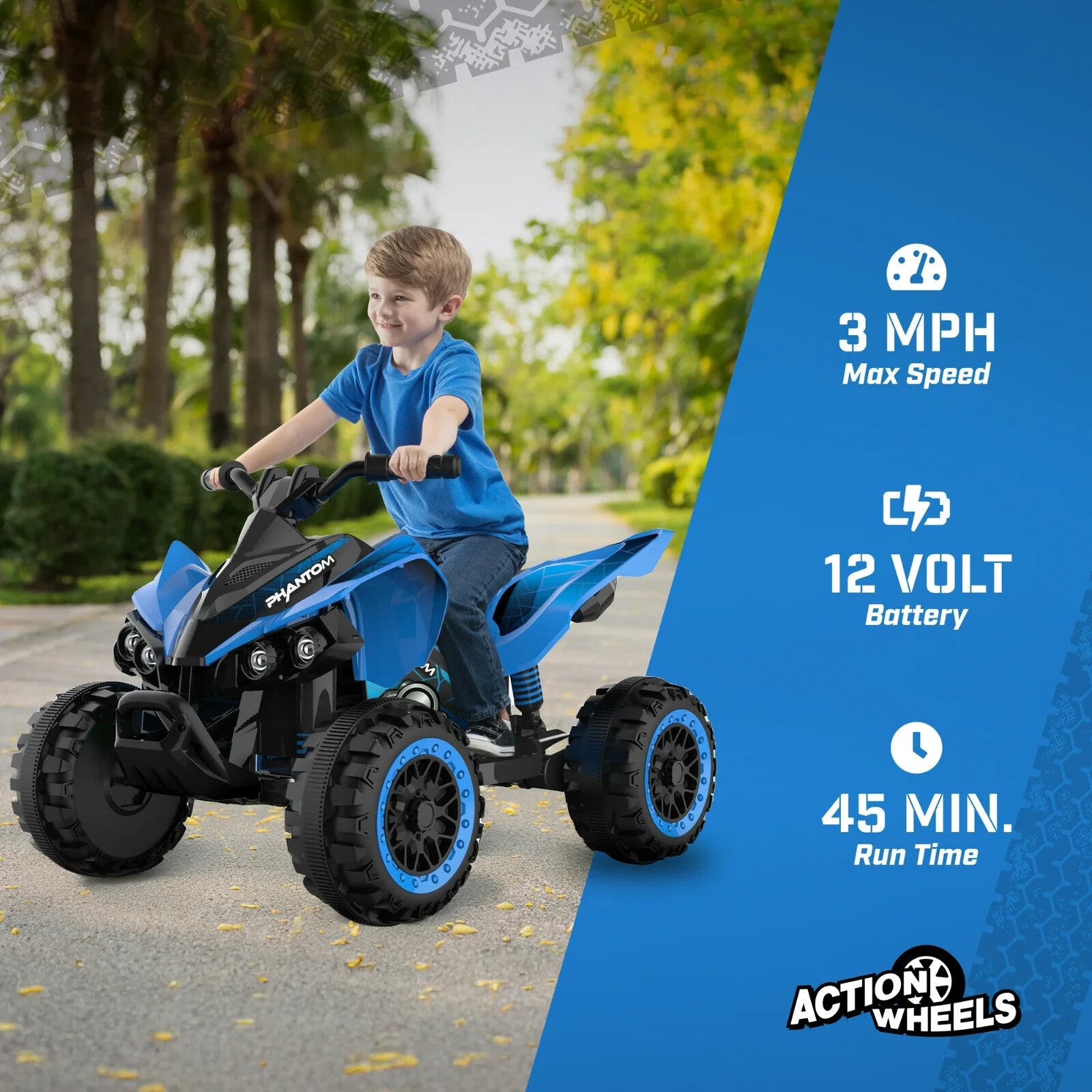 Volt Blue Phantom Battery-Powered ATV with Action Wheels for Boys and Girls Trend Times 2