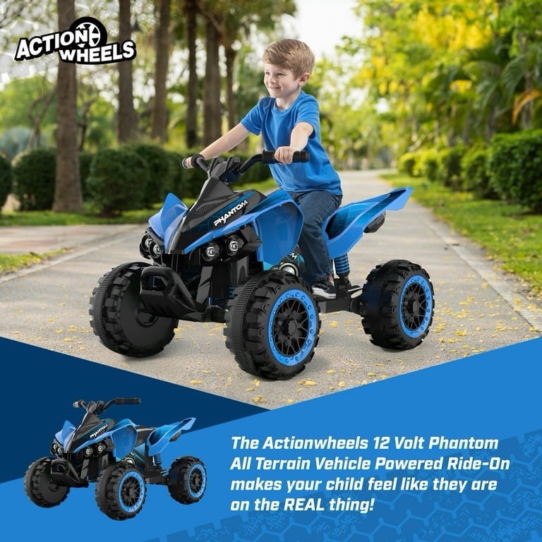 12 Volt Blue Phantom ATV Ride-On with Action Wheels, Battery Powered for Boys and Girls Trend Times 3