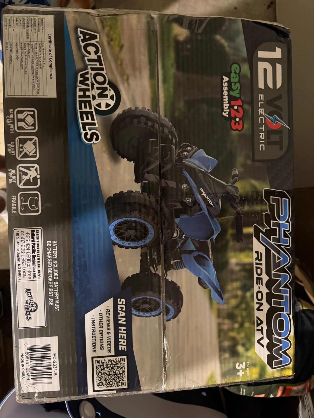 Volt Blue Phantom Battery-Powered Ride-On ATV with Action Wheels for Boys Trend Times 1