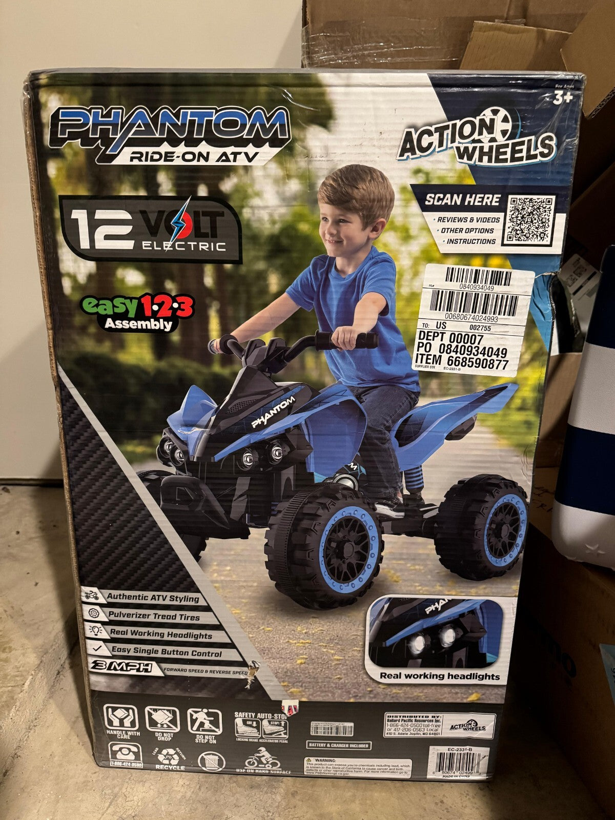Volt Blue Phantom Battery-Powered Ride-On ATV with Action Wheels for Boys Trend Times Variant 0
