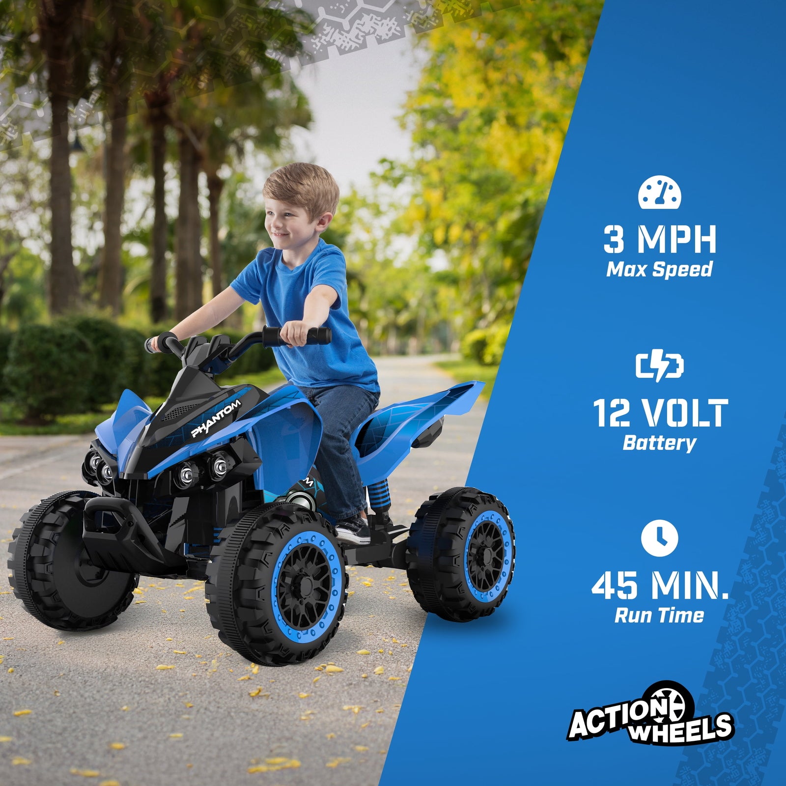 Volt Blue Phantom Battery-Powered ATV Ride-On for Boys and Girls Trend Times 3