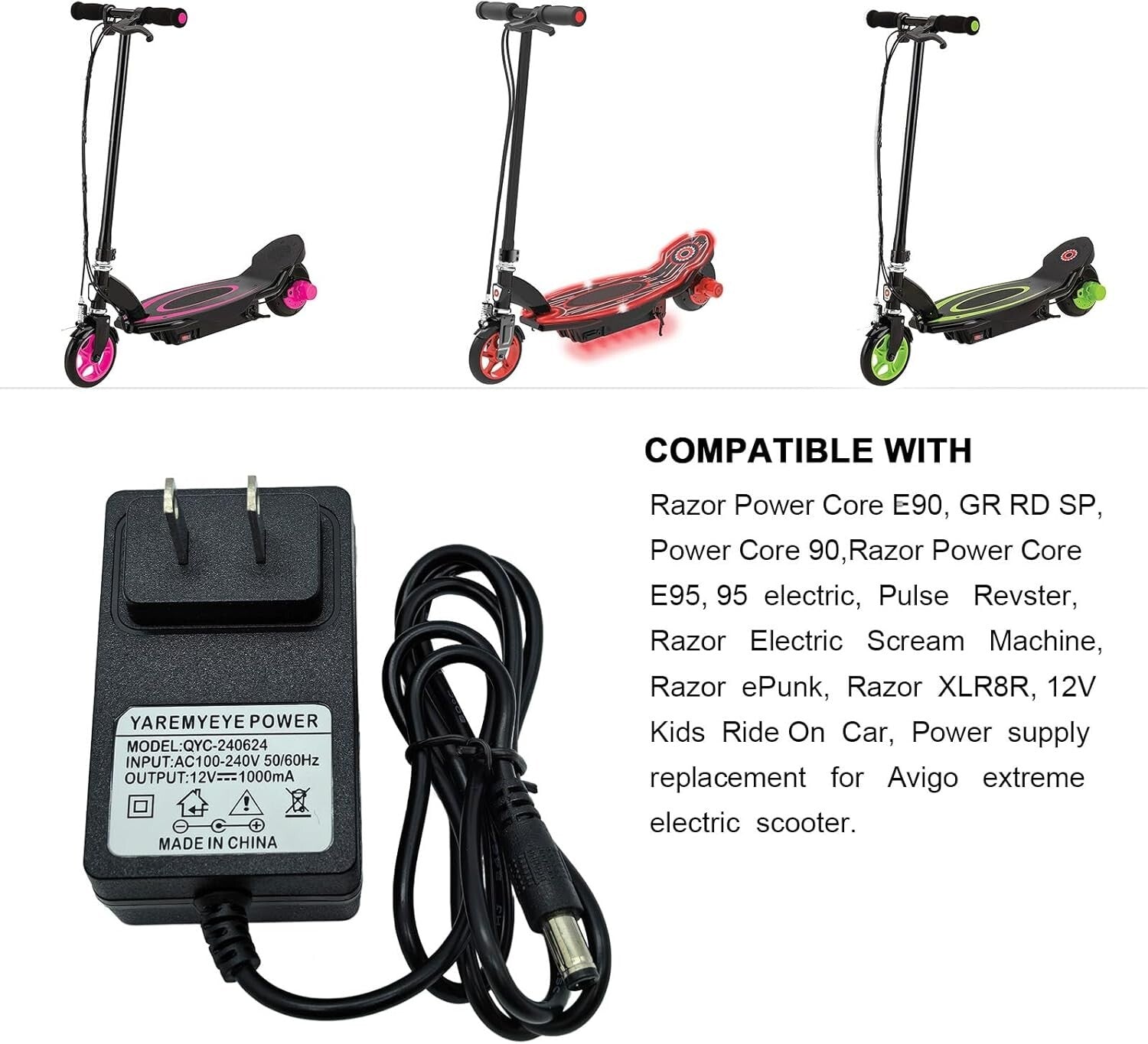 12 Volt Charger for Kids Electric Ride-On Cars Compatible with Razor Wrangler SUV Trax Dynacraft Trend Times 5