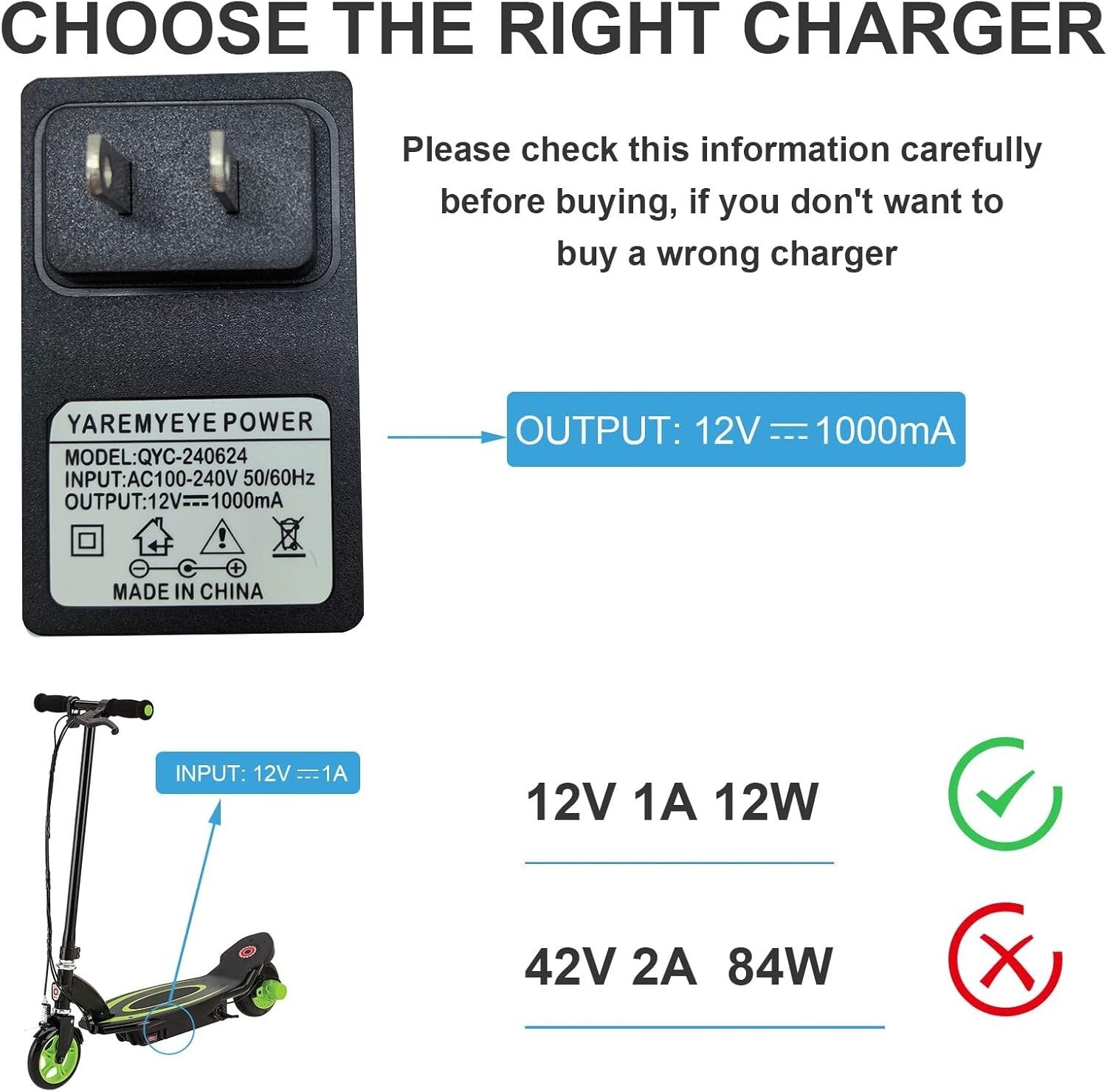 12 Volt Charger for Kids Electric Ride-On Cars Compatible with Razor Wrangler SUV Trax Dynacraft Trend Times 7
